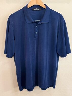 Bugatchi Uomo Navy Blue Textured Stripe Polo Shirt - Men's Size L - EUC